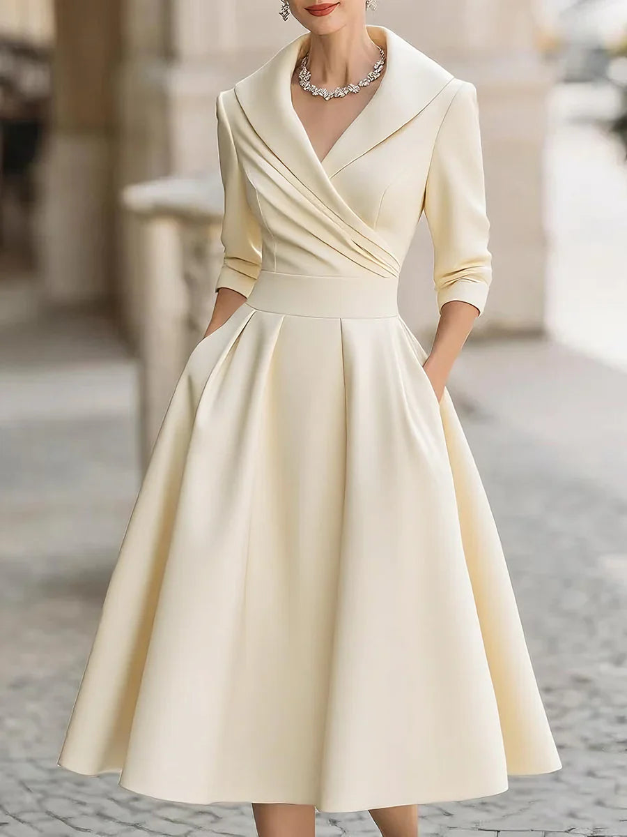 SOFÍA | Vestido midi de satén vintage con cuello drapeado