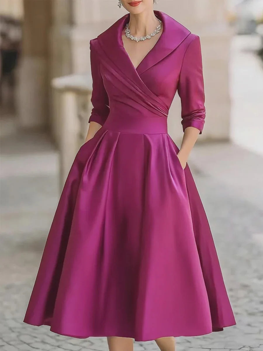 SOFÍA | Vestido midi de satén vintage con cuello drapeado