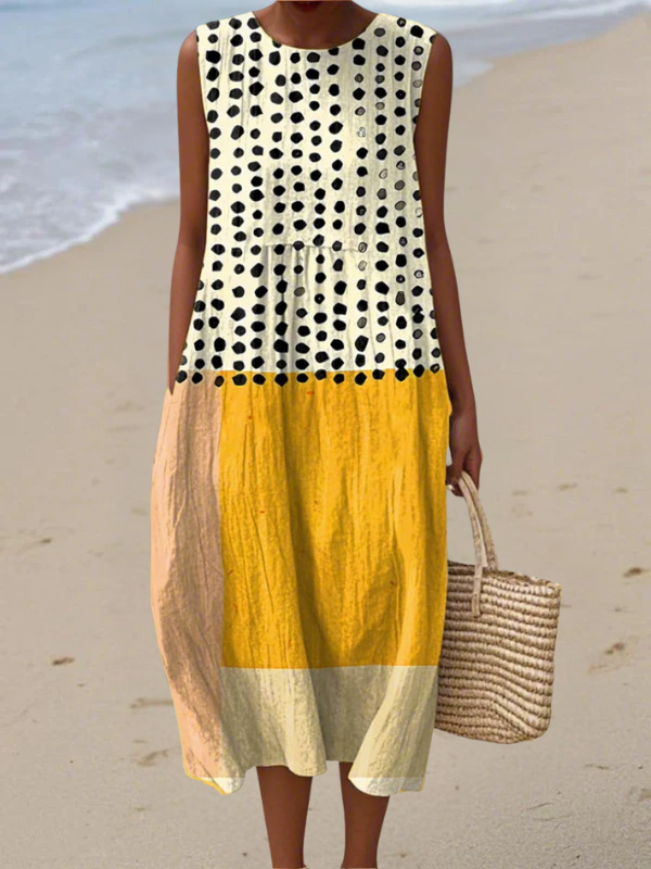 Leonor | Vestido midi con lunares y bloques de color