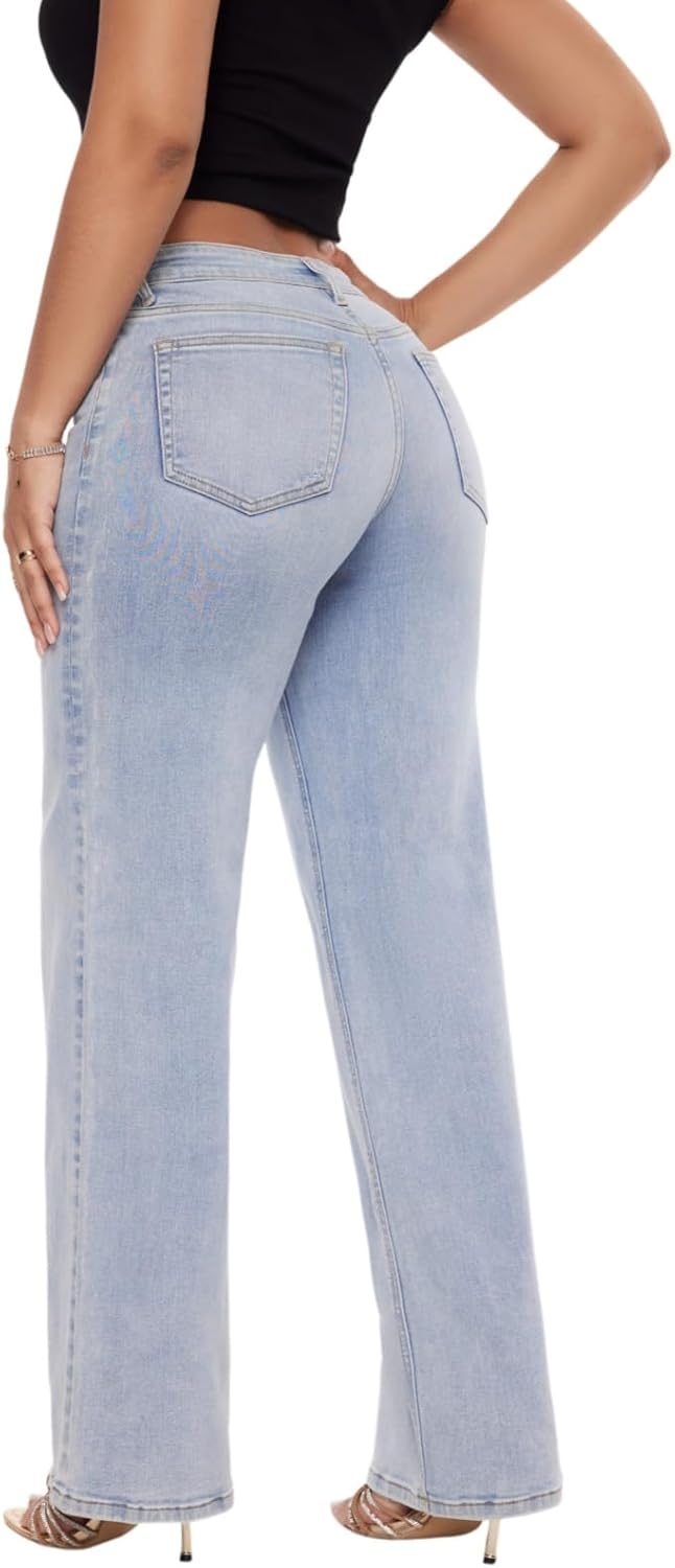 ONESO - Jeans de tiro medio-bajo holgados de pierna ancha para mujer