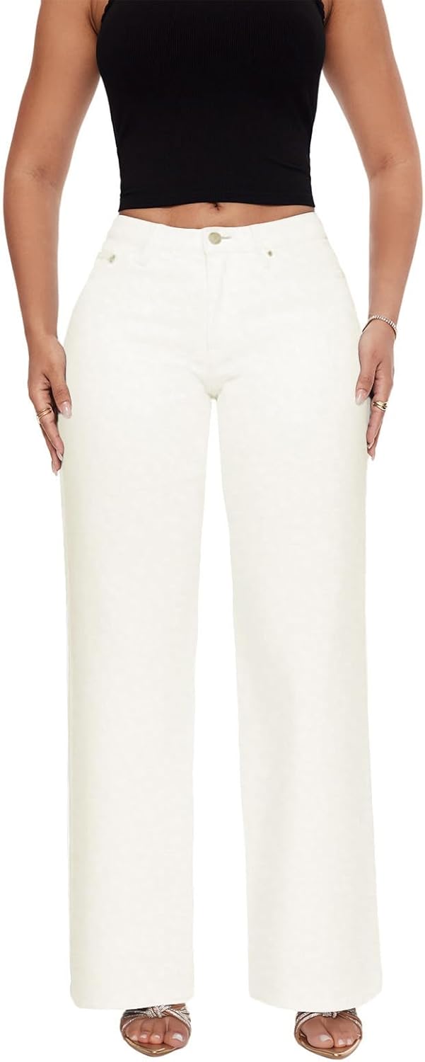 ONESO - Jeans de tiro medio-bajo holgados de pierna ancha para mujer