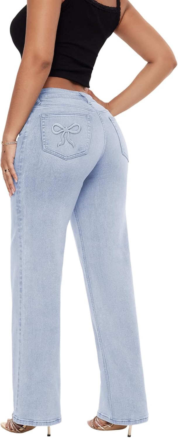 ONESO - Jeans de tiro medio-bajo holgados de pierna ancha para mujer