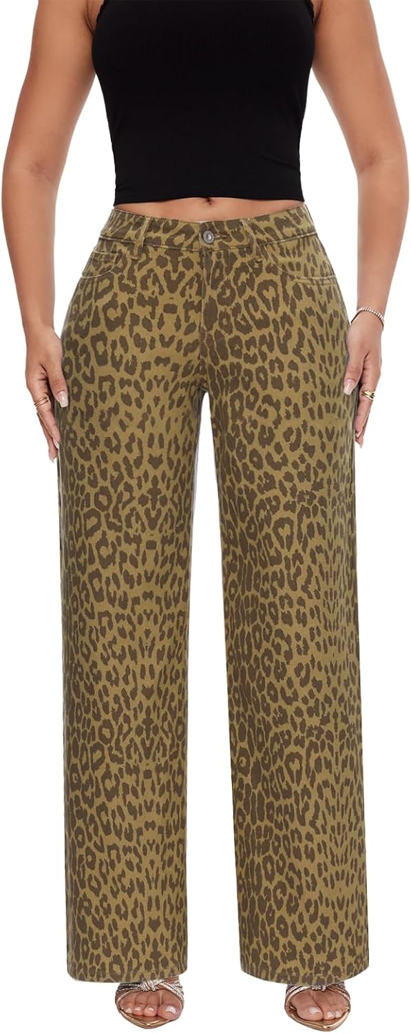 ONESO - Jeans de tiro medio-bajo holgados de pierna ancha para mujer