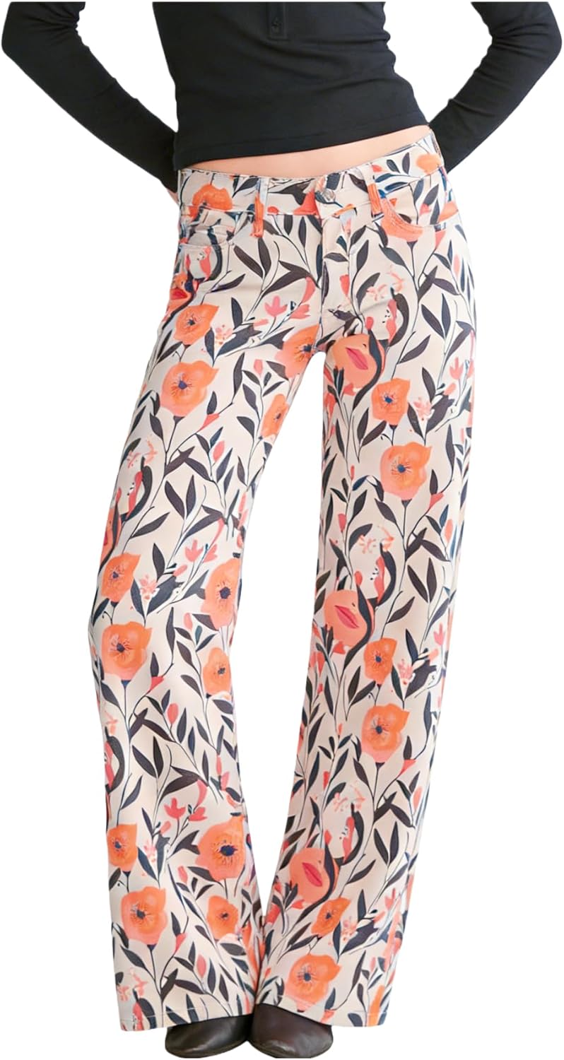 ONESO - Jeans de tiro medio-bajo holgados de pierna ancha para mujer