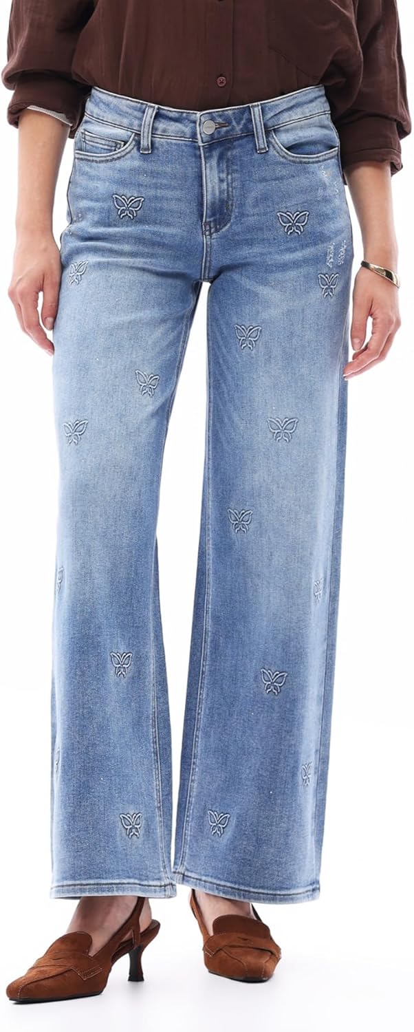 ONESO - Jeans de tiro medio-bajo holgados de pierna ancha para mujer