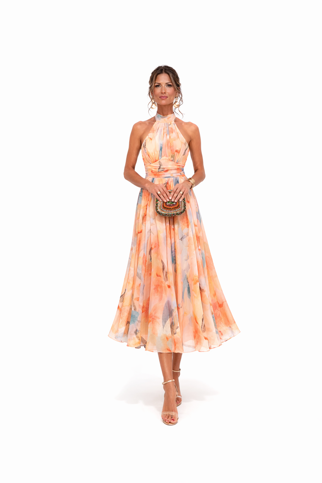 Aitana | Vestido de Cuello Halter con Estampado de Acuarela