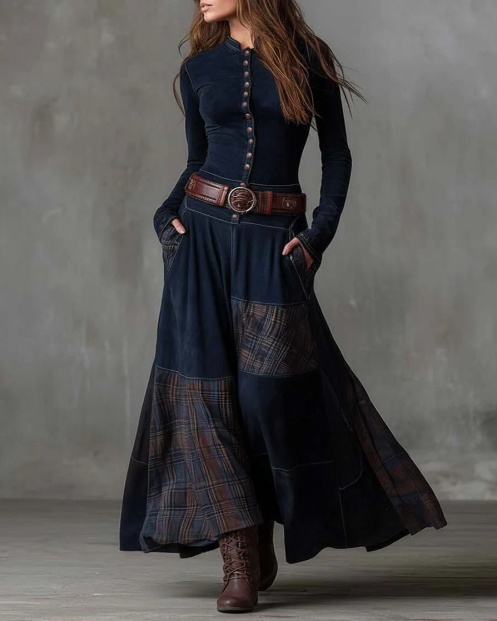Elisa | Vestido maxi de ante con cinturón