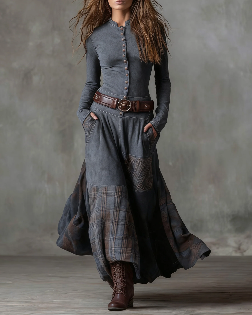 Elisa | Vestido maxi de ante con cinturón