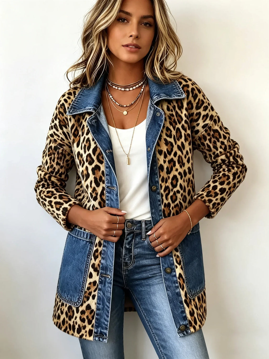 Nieves | Chaqueta Larga de Leopardo con Vaquero